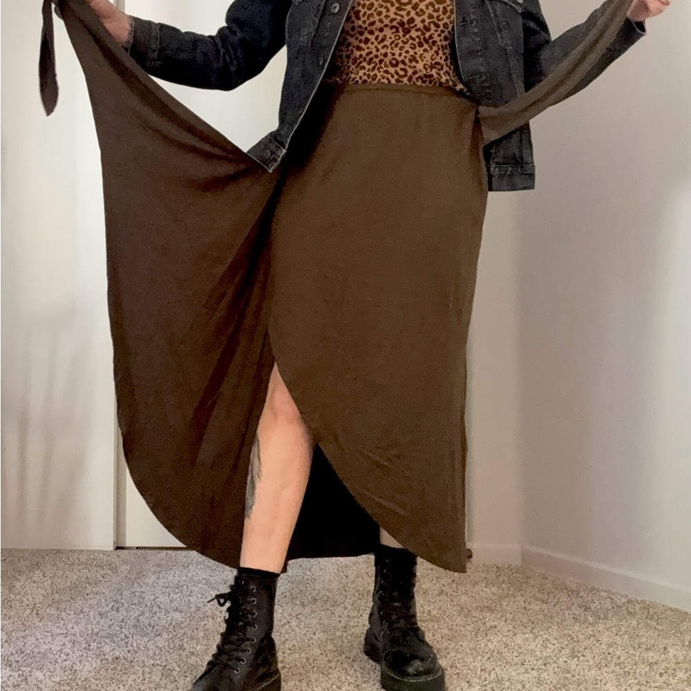 NWT Witsmile Asymmetrical Olive Green Wrap Closure Skirt Medium